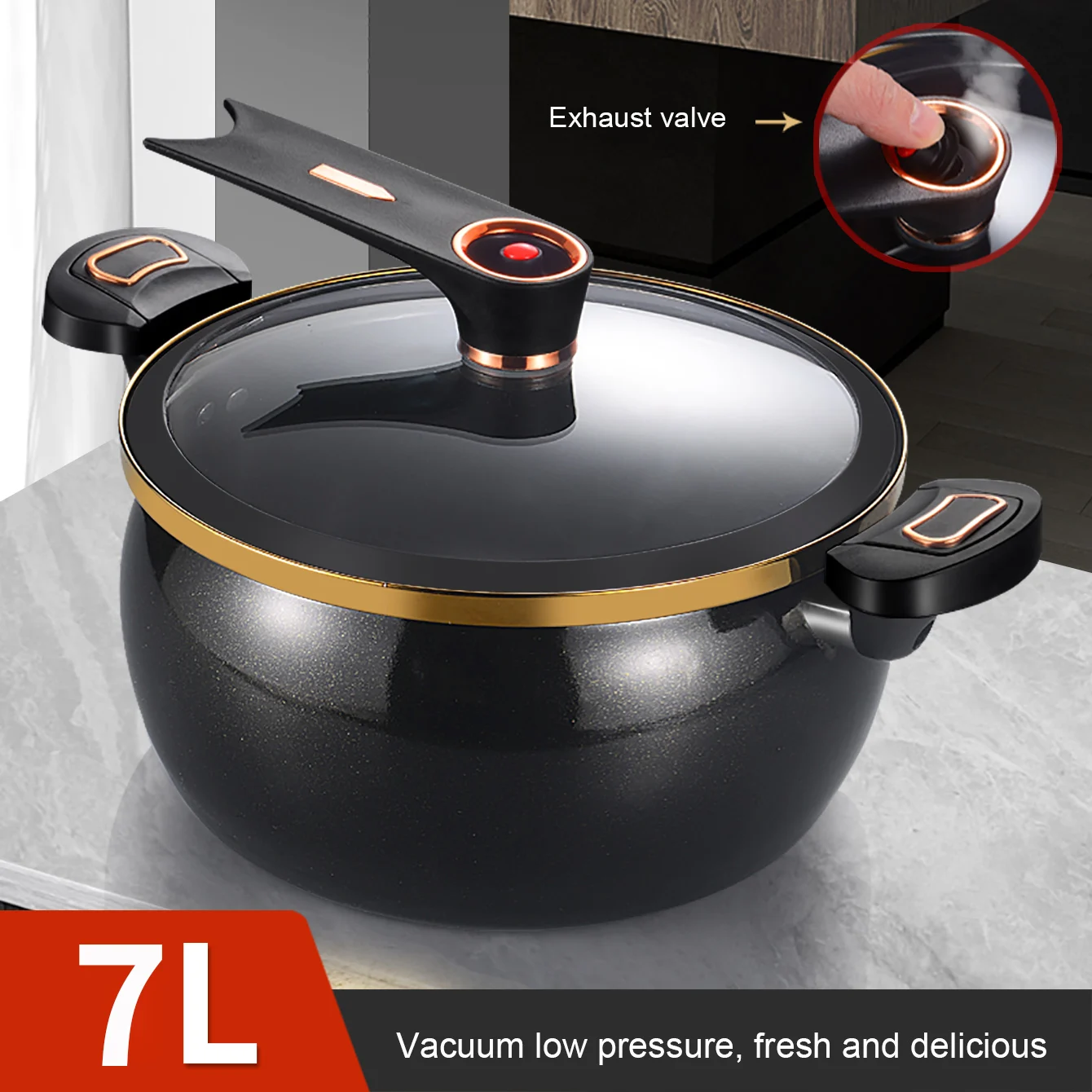 7L Chubby Micro-Pressure Pot  Large Capacity, Multi-Functional Non-Stick Stew Pot for Induction & Gas Stoves
