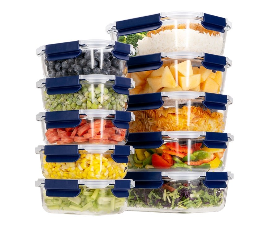 Glass Meal Prep Containers  Set of 10 with Snap Lock Lids ?C Blue