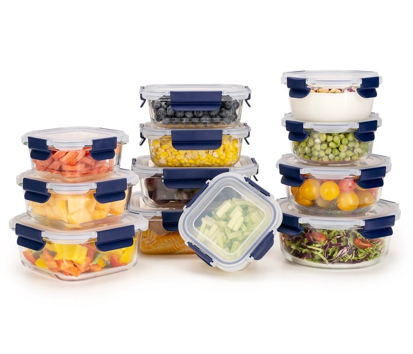 Glass Meal Prep Containers 24-Piece Set with Snap Lock Lids ?C Blue
