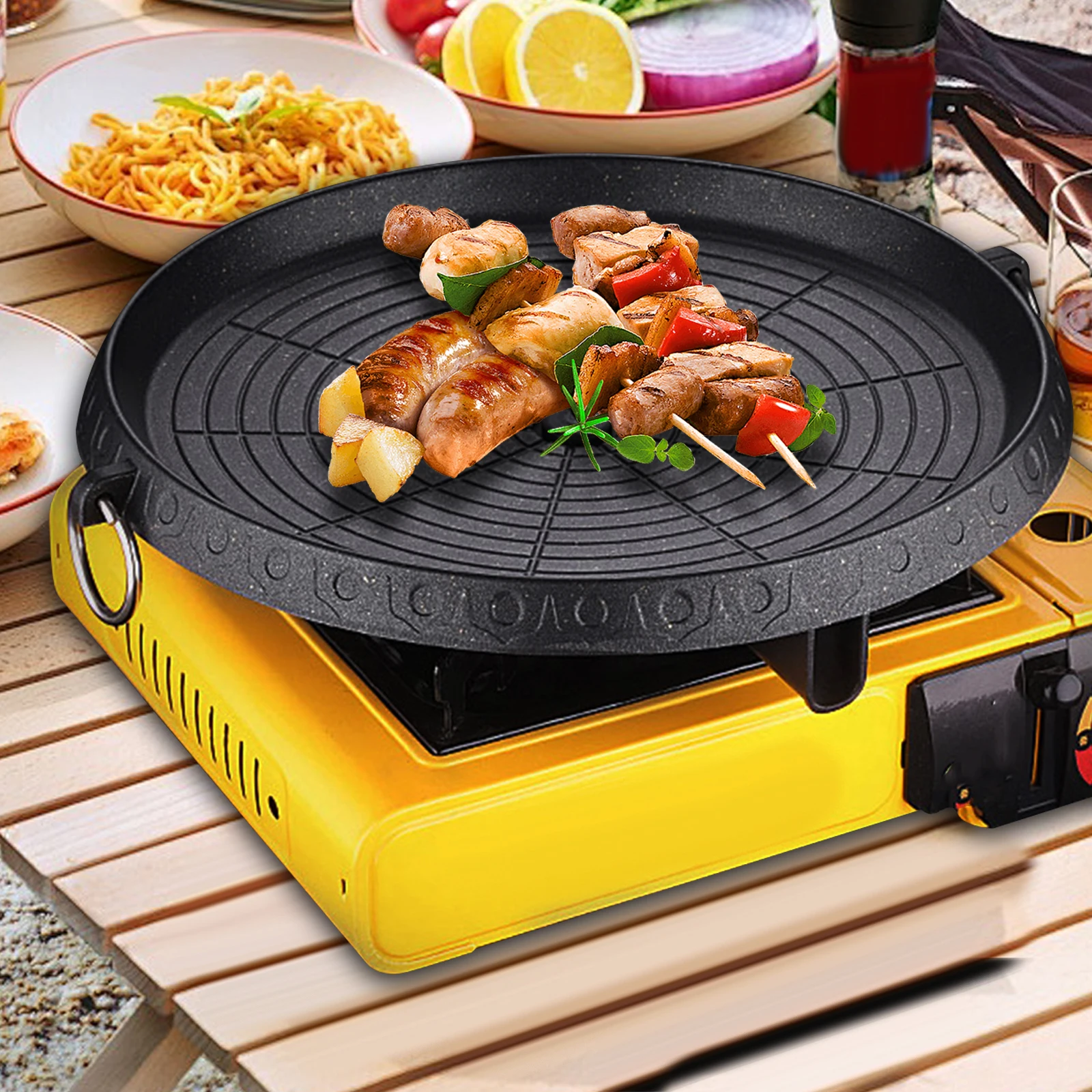 Korean BBQ Plate  Durable Aluminum Nonstick Grill Pan with Oil Drainage Design Perfect for Indoor & Outdoor Cooking