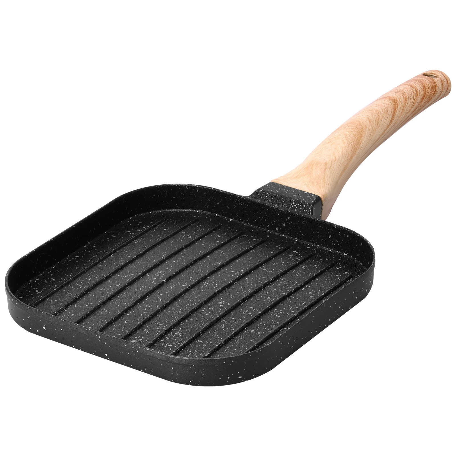 Square Grilling Pan Heavy Duty Aluminum Alloy with Non-Stick Maifanstone Coating and Wood Handle Compatible with All Cooktops