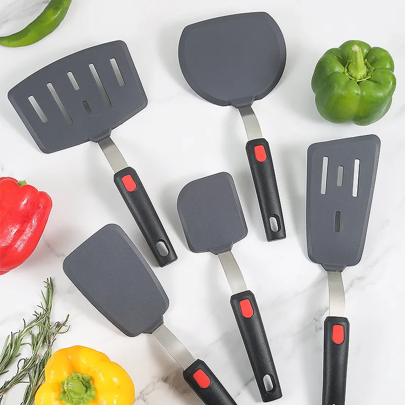 Stainless Steel & Silicone Slotted Cooking Shovel Set  Dense & Leak-Resistant Turner Tools with Hanging Hole Design